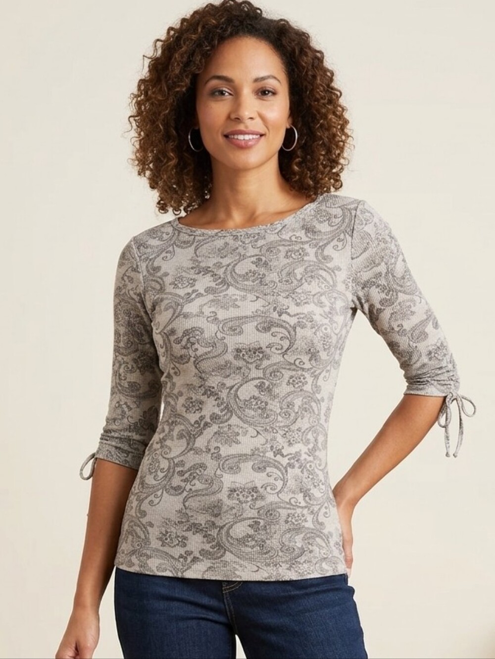 GLO by JLo 3/4 Sleeve Paisley Top